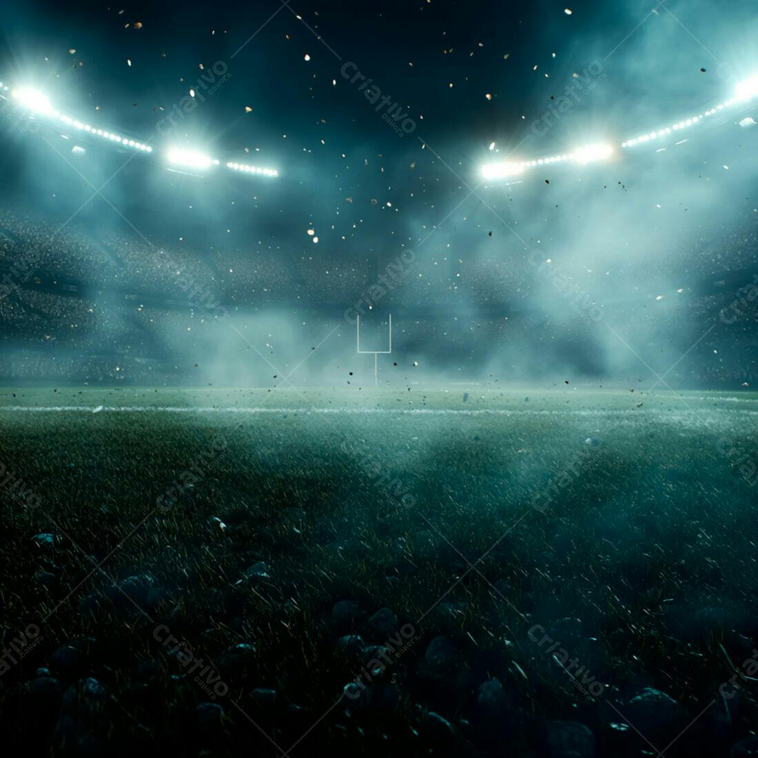 Campo de Futebol Americano Noturno Chuvoso
