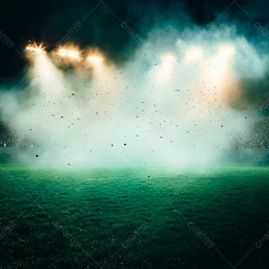 Campo de futebol cheio de neblina e partículas de poeira