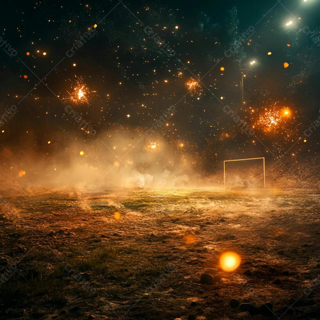 Gol de Futebol com Fogo Artificial Noturno
