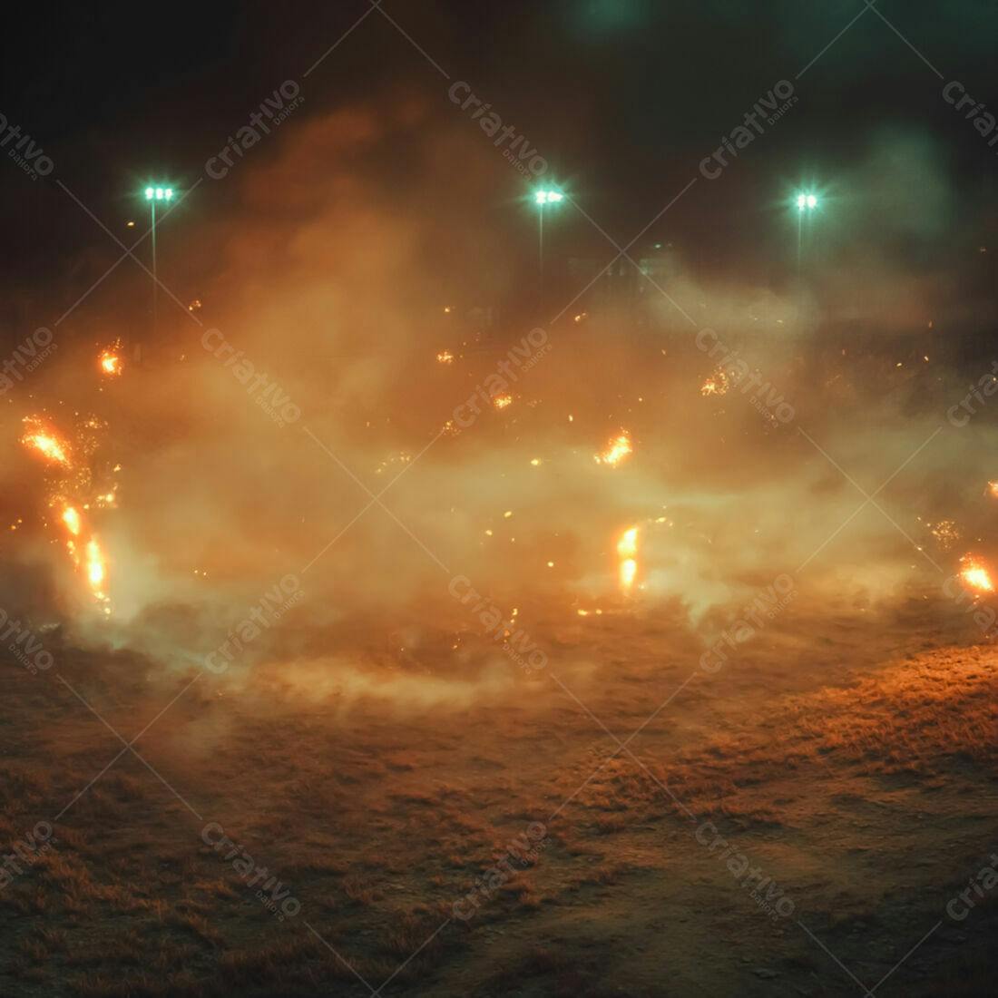 Fogo de artifício noturno com fumaça laranja