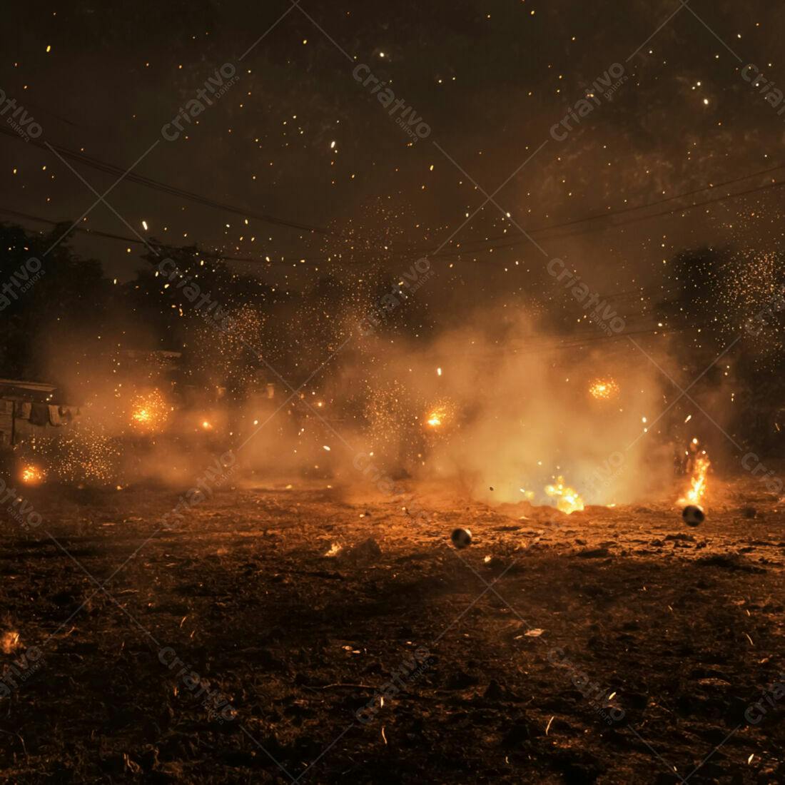 Fogos de artifício noturnos com faíscas laranja