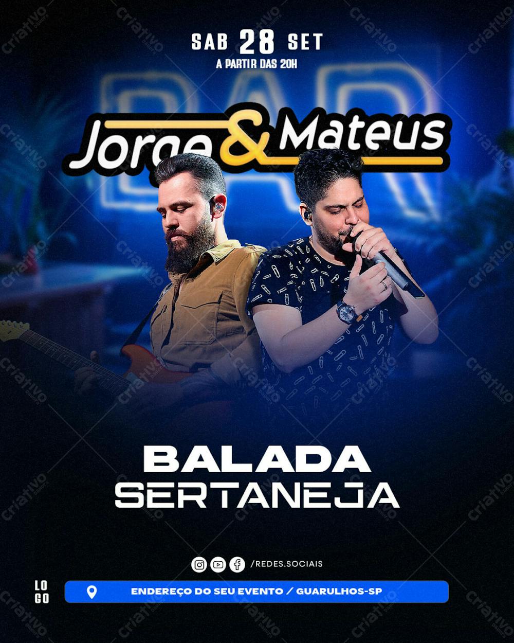 Flyer De Balada Sertaneja Jorge E Mateus Psd Editável