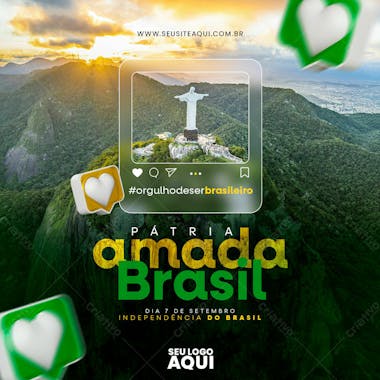 Feed quadrado dia da independência do brasil social media psd editavel