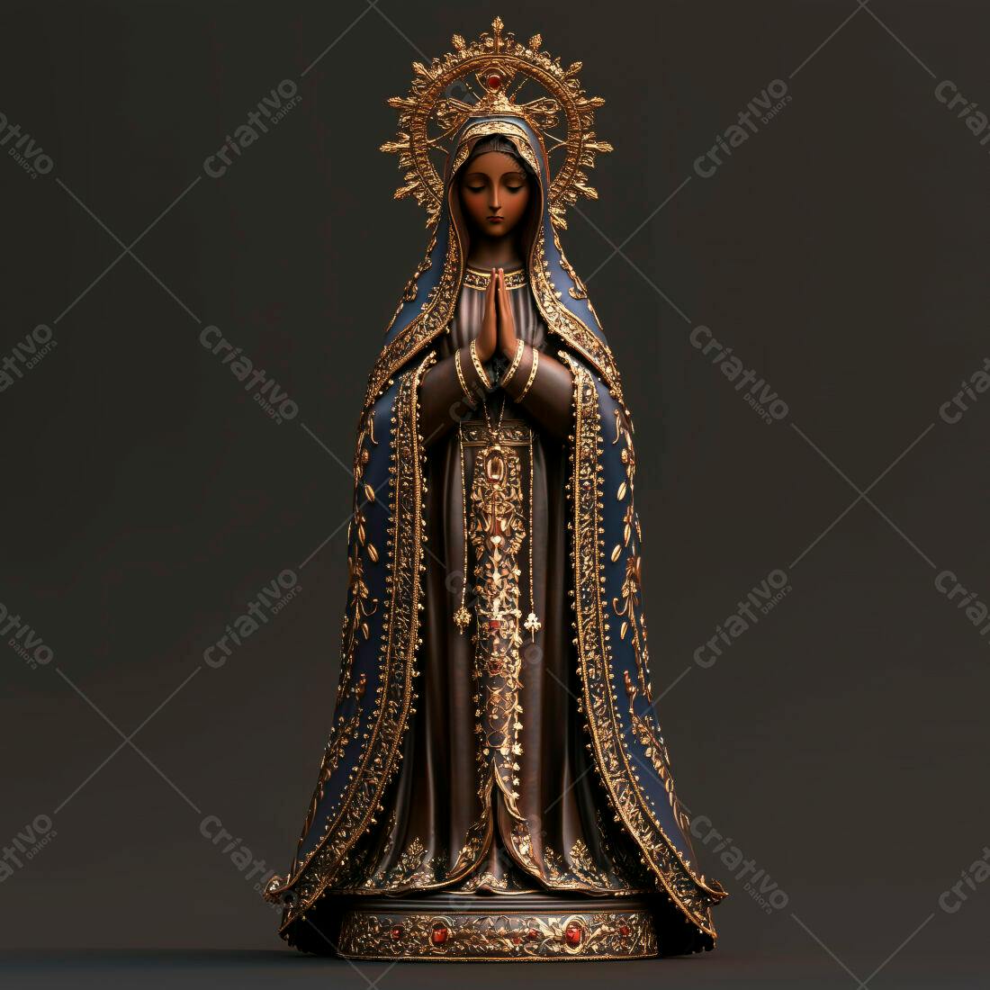 Estátua Virgem Maria azul e dourado