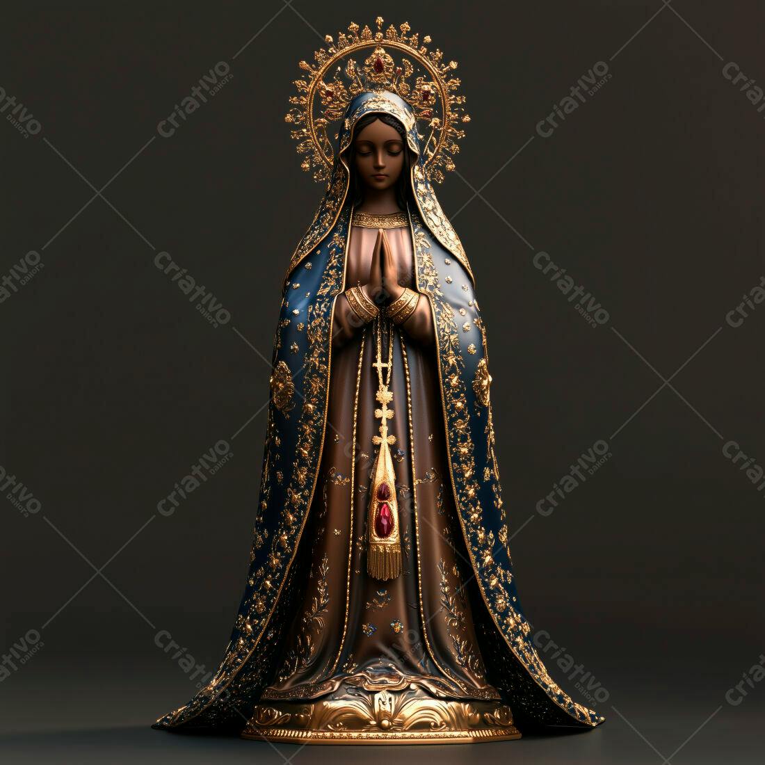 Estátua de Nossa Senhora em Azul e Dourado