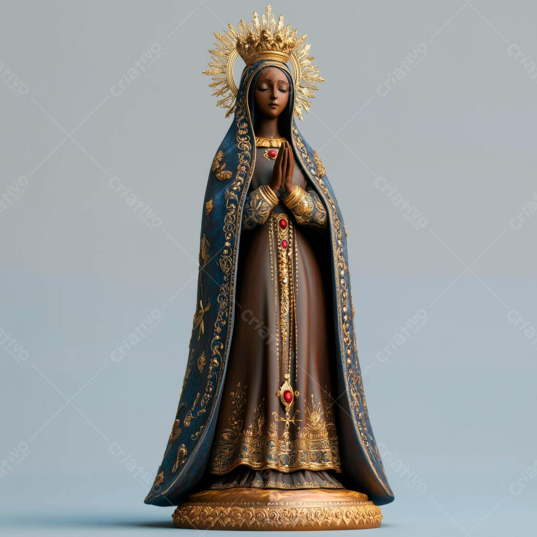 Estátua Nossa Senhora de Aparecida marrom e azul