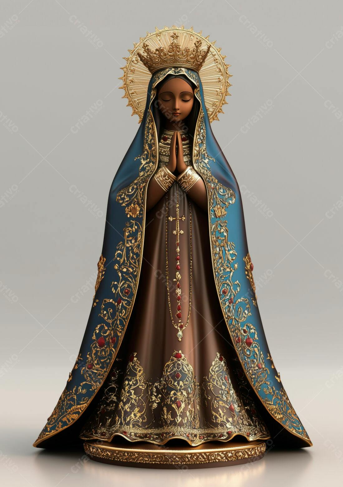 Estátua Nossa Senhora Marrom e Azul Dourada