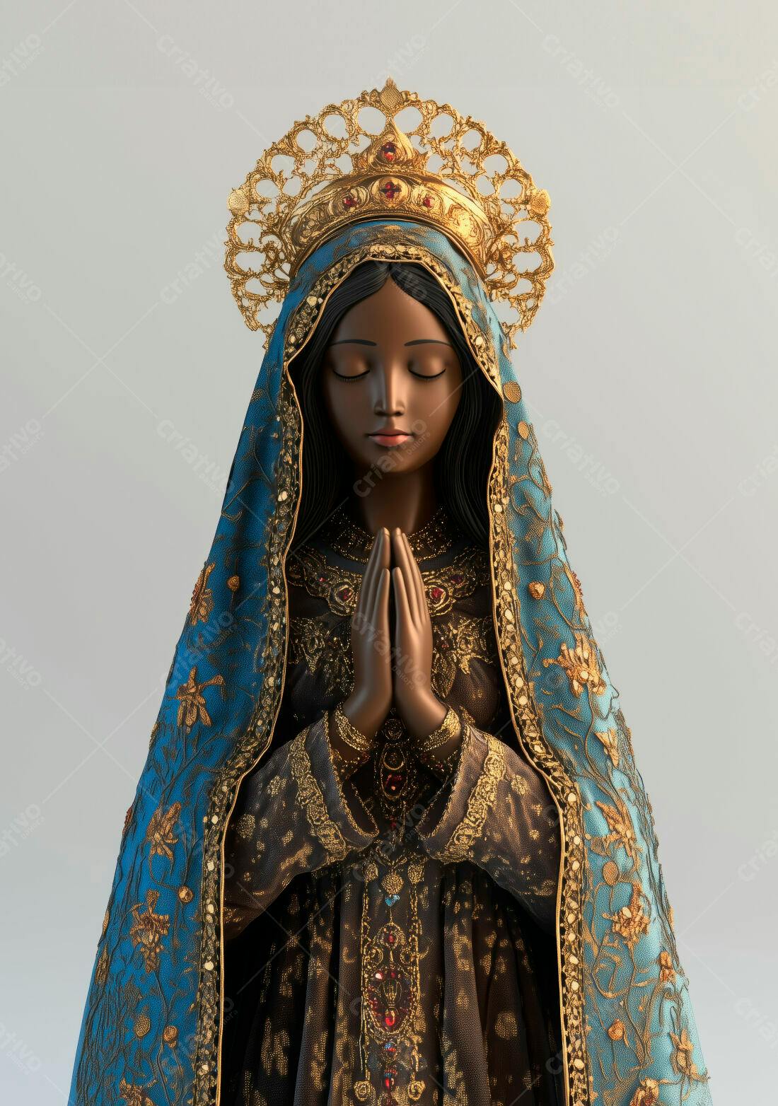 Estátua Nossa Senhora azul e dourado