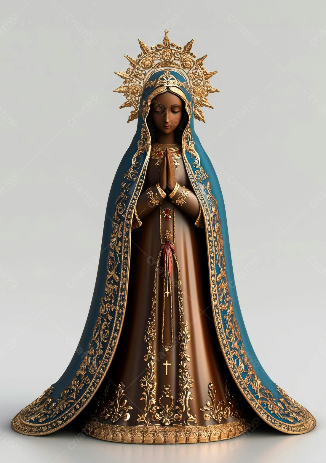 Estátua Nossa Senhora azul e dourado