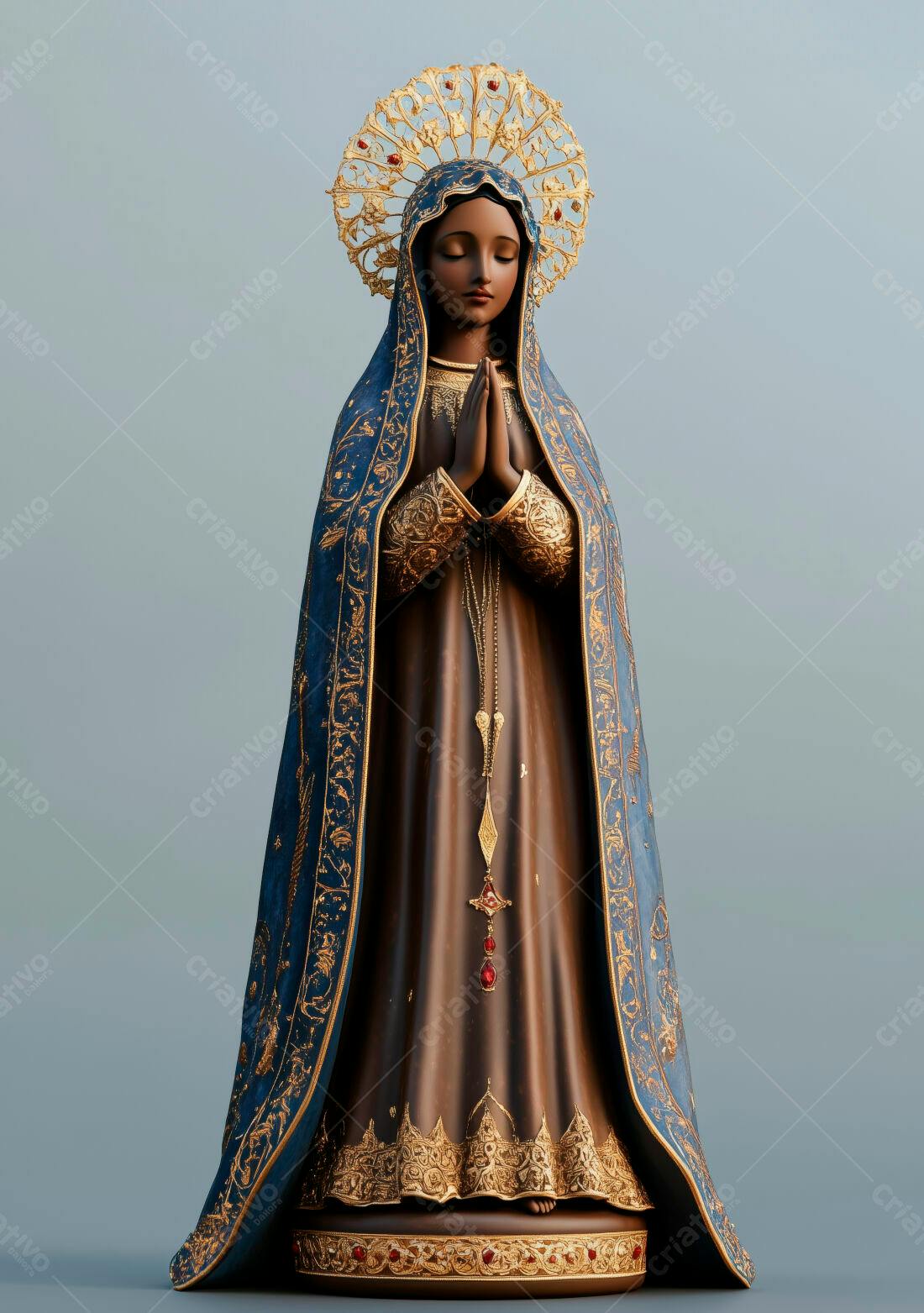 Estátua Nossa Senhora em tons azul e dourado