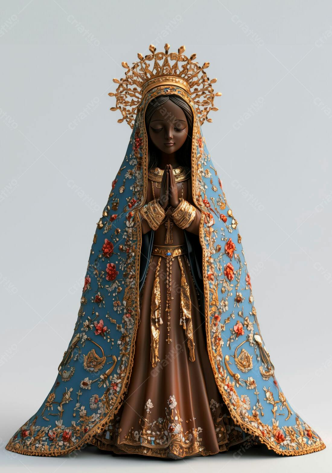 Estátua Nossa Senhora azul e dourado