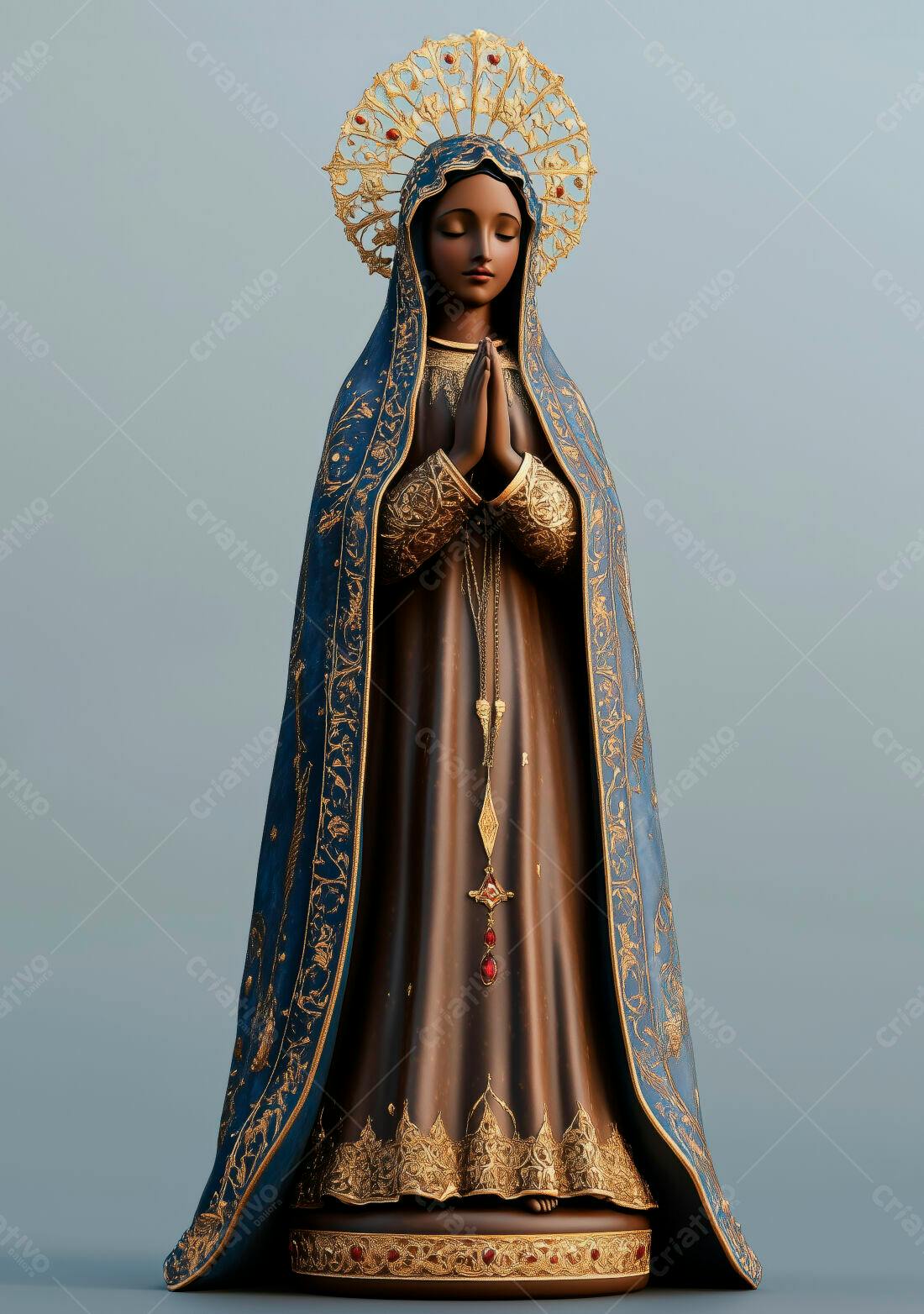 Estátua Nossa Senhora em tons Marrons e Azuis