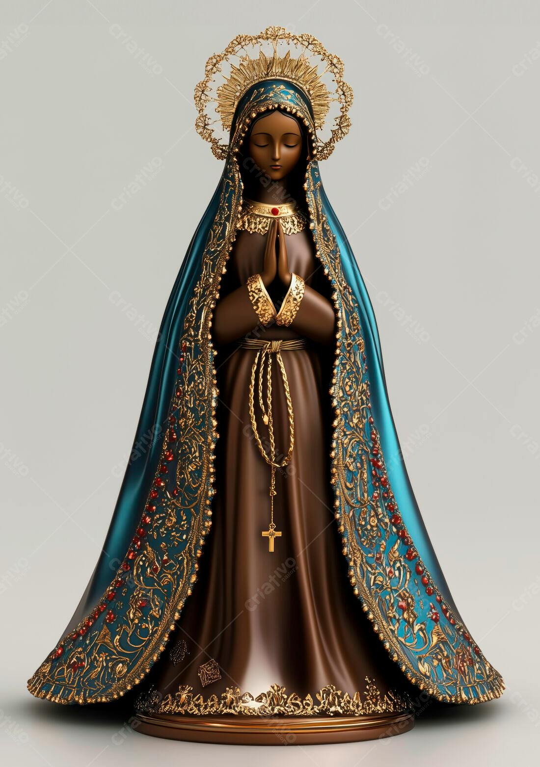 Estátua Nossa Senhora em tons Marrom e Azul