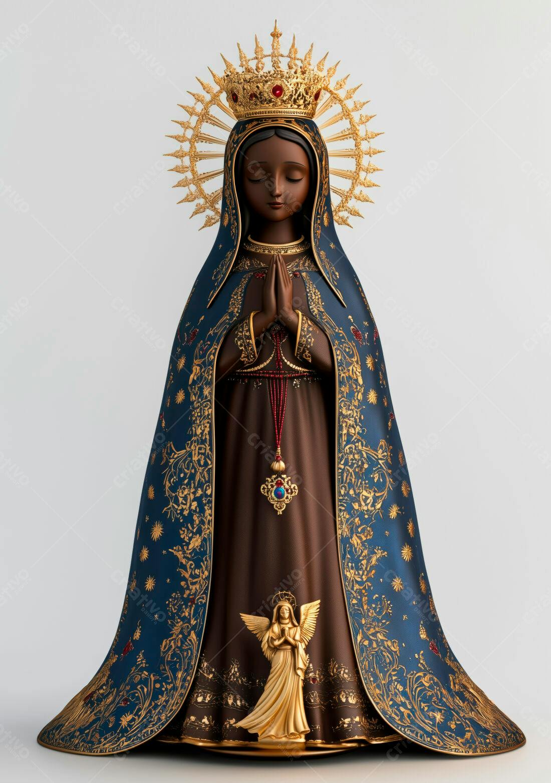 Estátua Nossa Senhora manto azul dourado