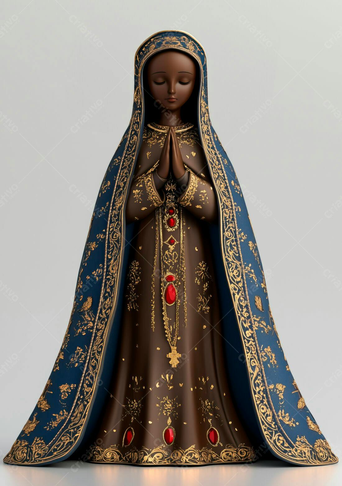 Estátua Nossa Senhora em tons Marrom e Azul
