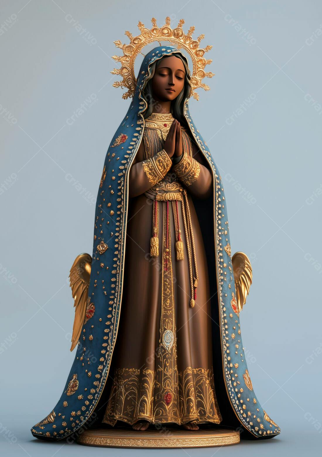 Estátua Nossa Senhora marrom e azul