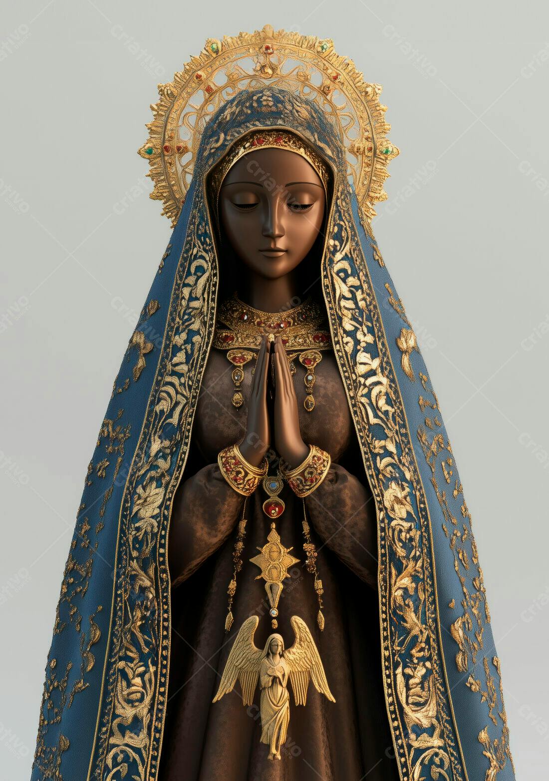 Estátua Nossa Senhora roupa azul e dourado