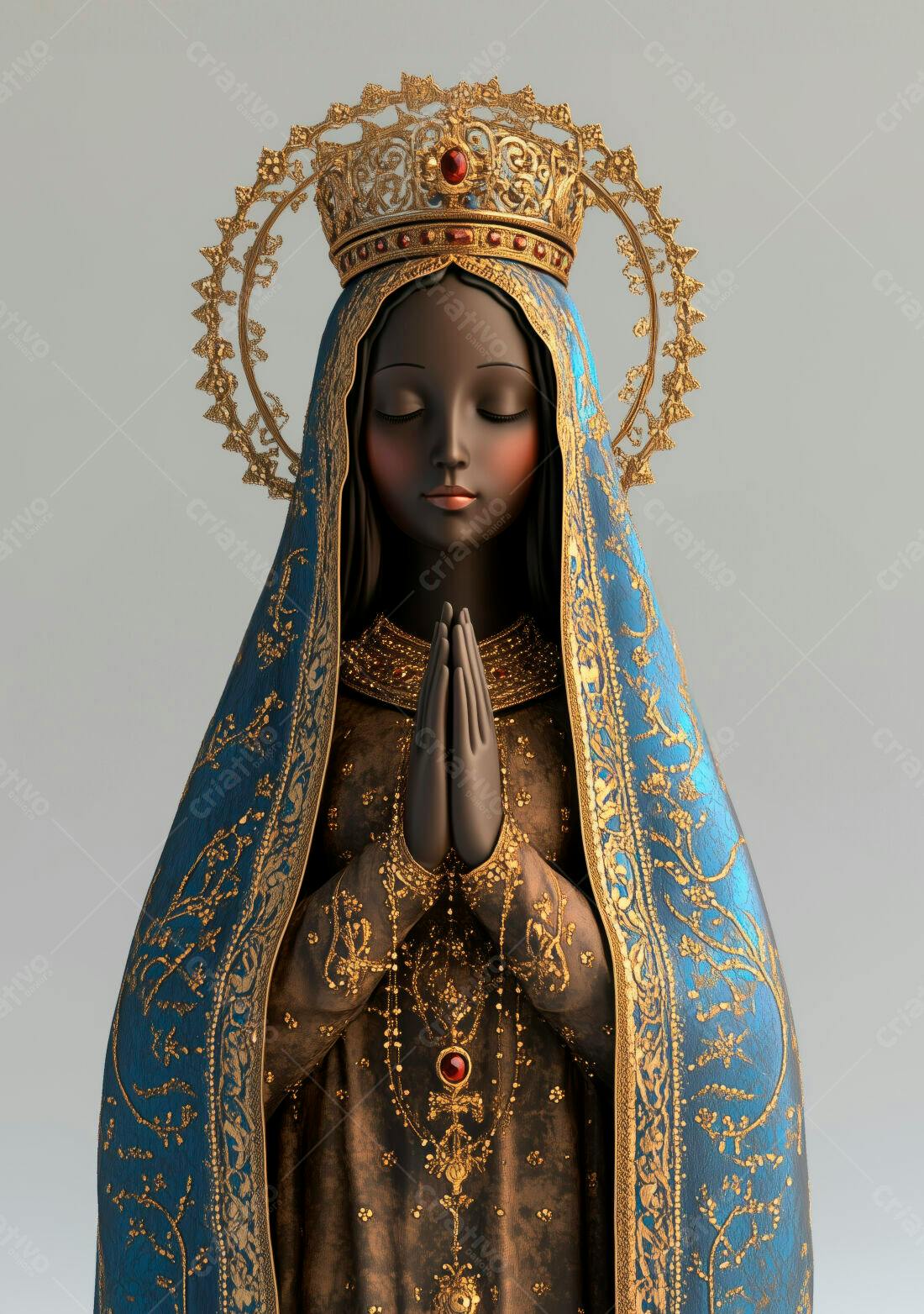 Estátua Nossa Senhora Manto Azul e Dourado