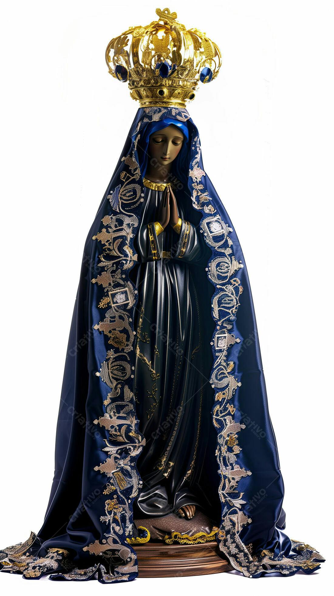 Estátua Nossa Senhora manto azul e dourado