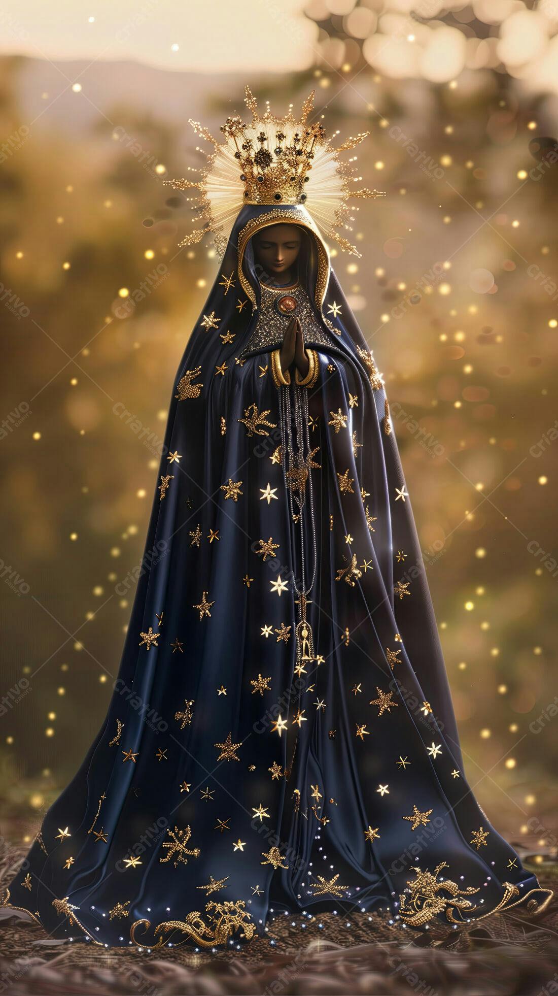 Virgem Maria em manto azul estrelado
