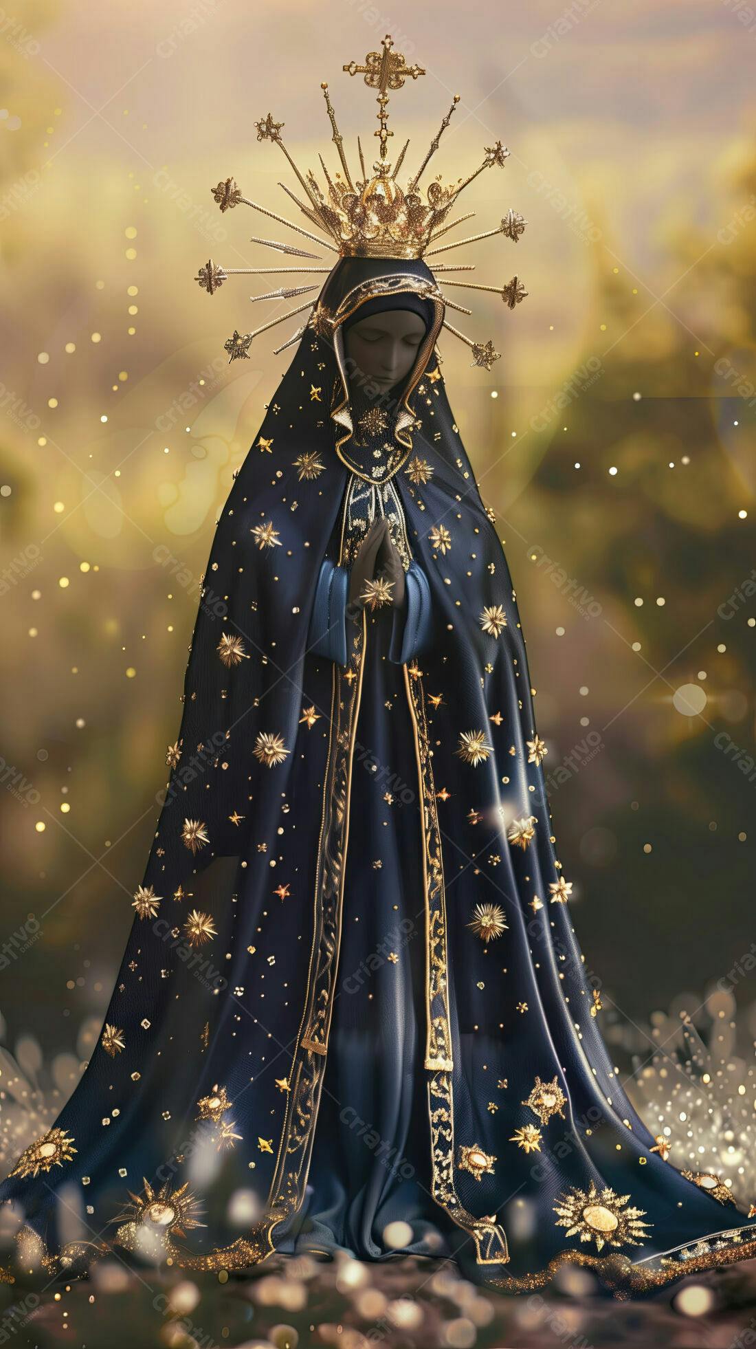 Virgem Maria em manto azul e dourado