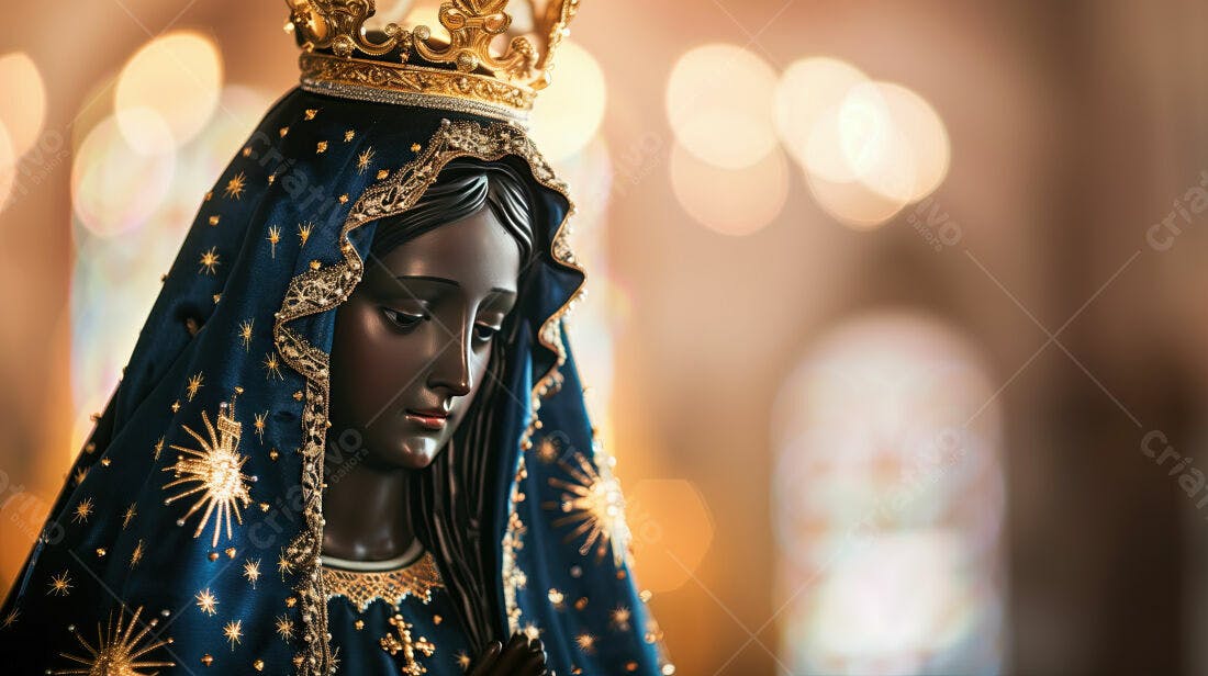 Estátua de Nossa Senhora com coroa dourada