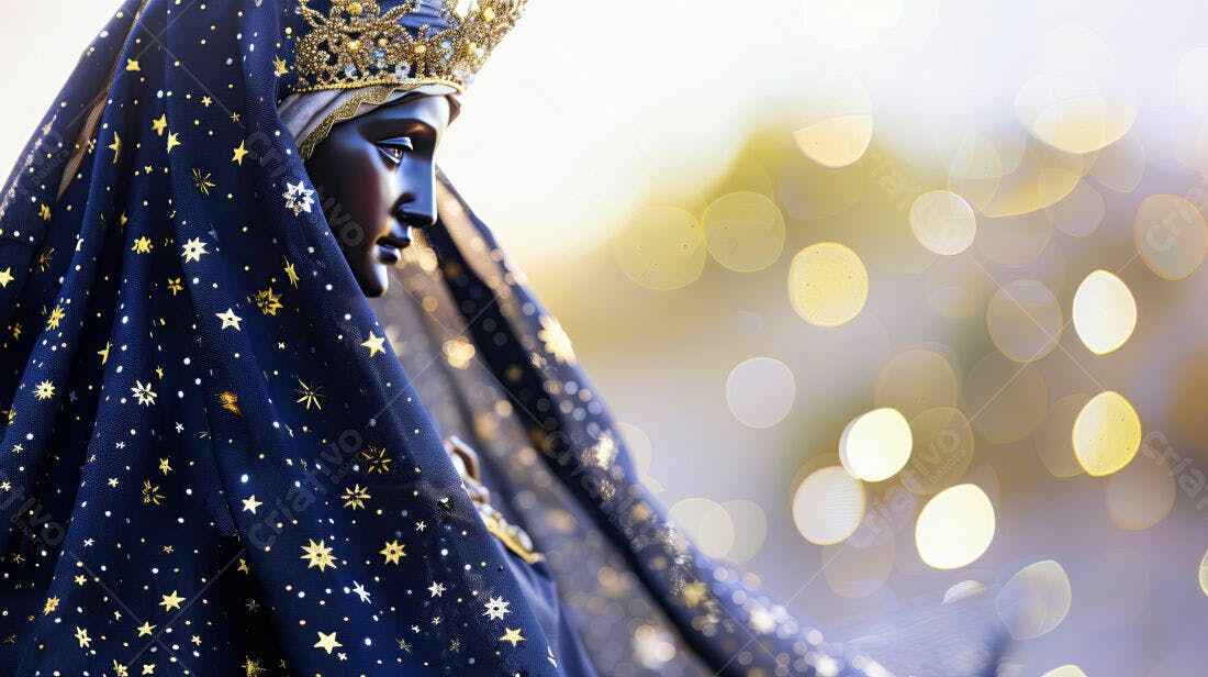 Virgem Maria manto azul estrelas douradas