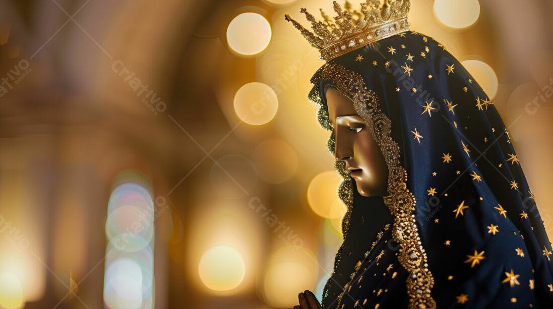 Virgem Maria em oração fundo dourado