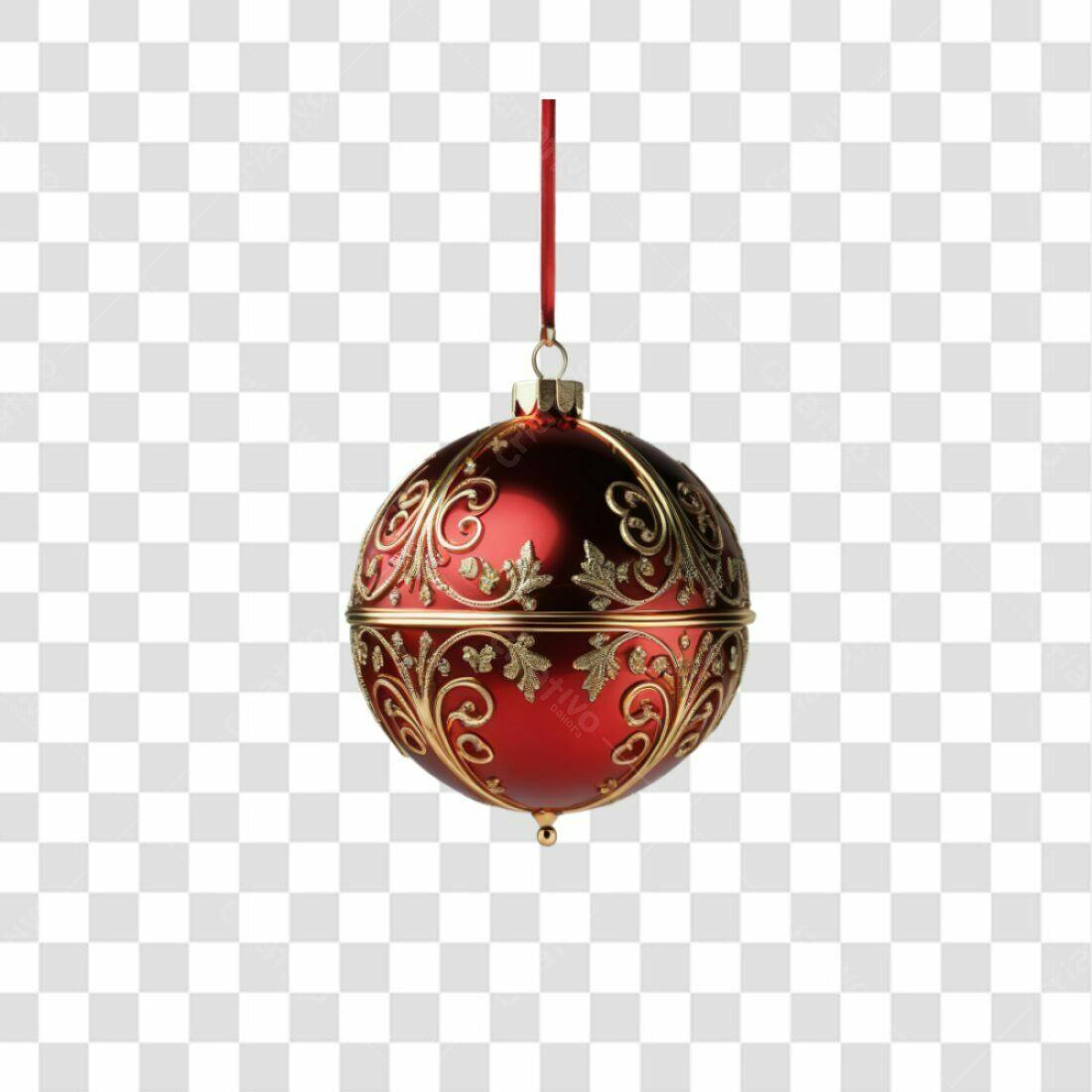 Enfeite Natalino Vermelho e Dourado PNG com fundo transparente