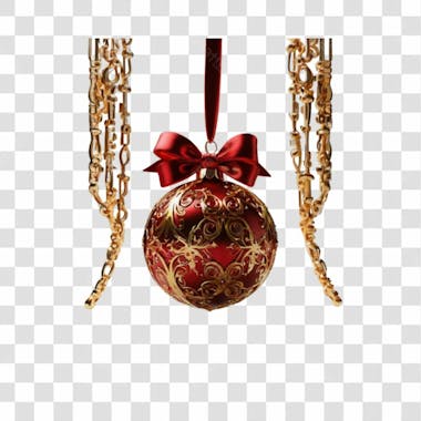 Bola de natal vermelho e prata elemento 3d png 4k