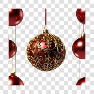 Bola de natal vermelho e prata elemento 3d png 4k