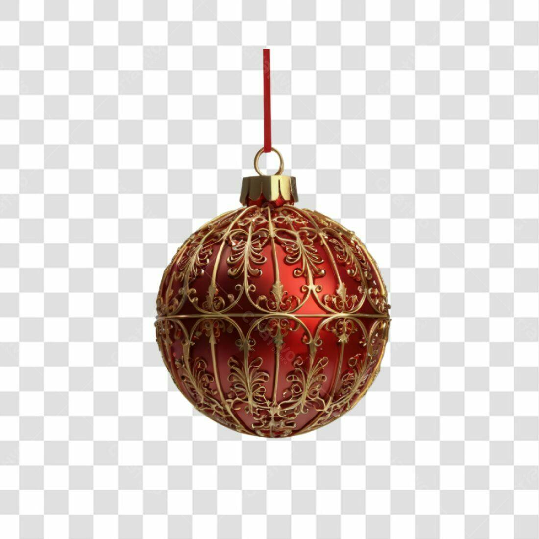 Enfeite Natalino Vermelho e Dourado PNG com fundo transparente