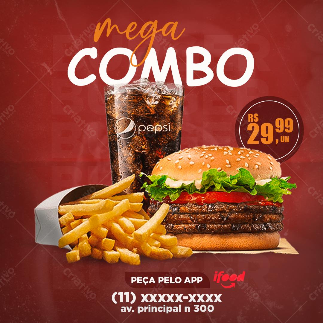 Flyer Promoção Mega Combo Lanchonete PSD Editável