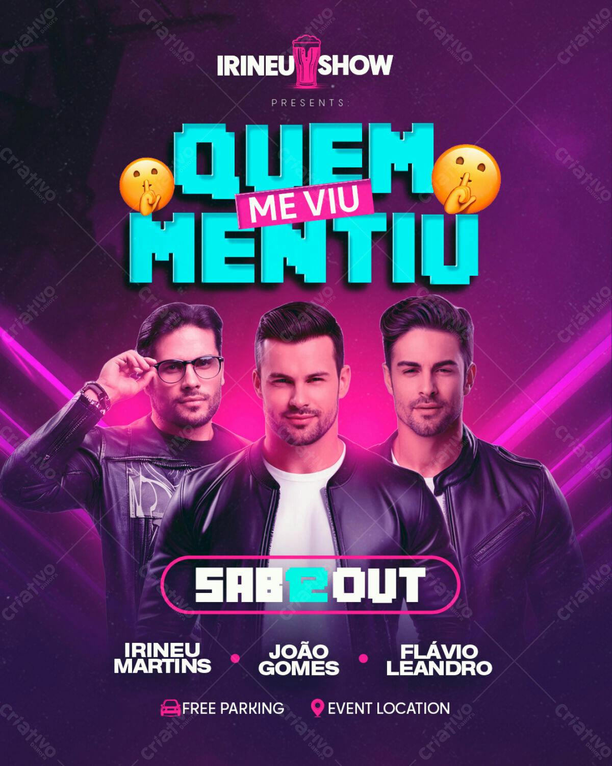 Flyer para Show Musical com Irineu Martins, João Gomes e Flávio Leandro PSD Editável
