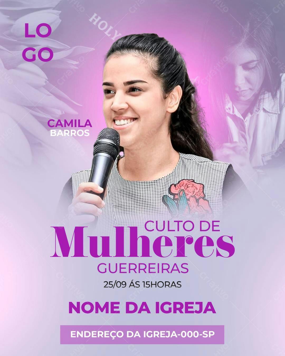 Flyer para Culto de Mulheres Guerreiras PSD Editável