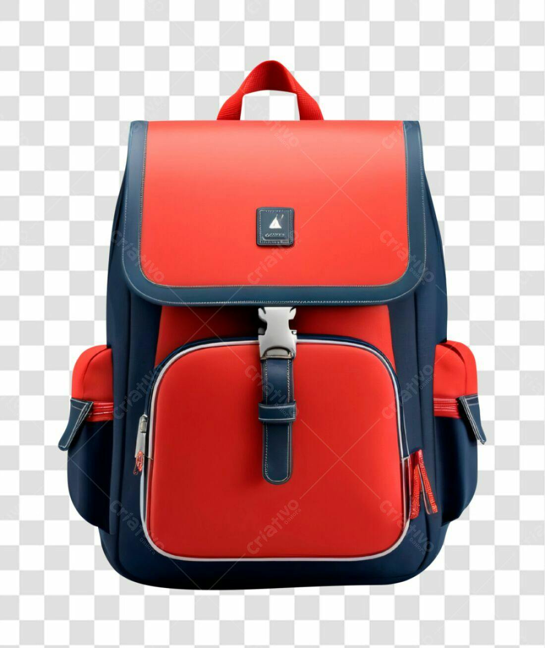 Icone mochila escolar vermelha e azul PNG com fundo transparente