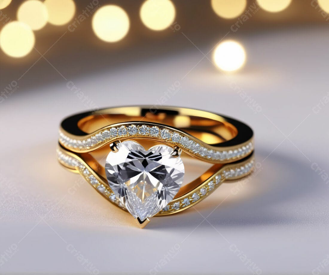 Aliança de ouro com diamante em formato de coração