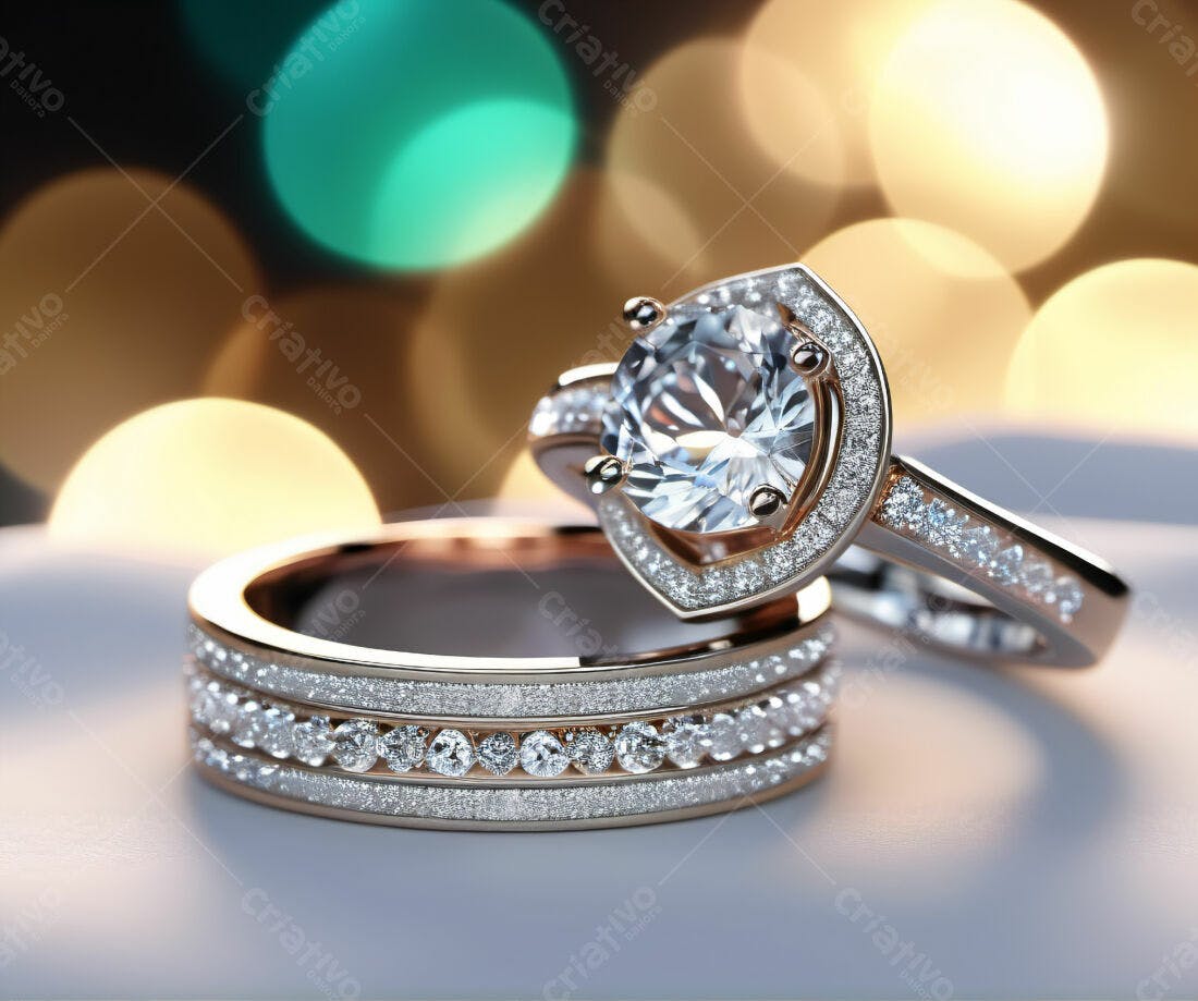 Alianças de casamento com diamantes ouro rosa