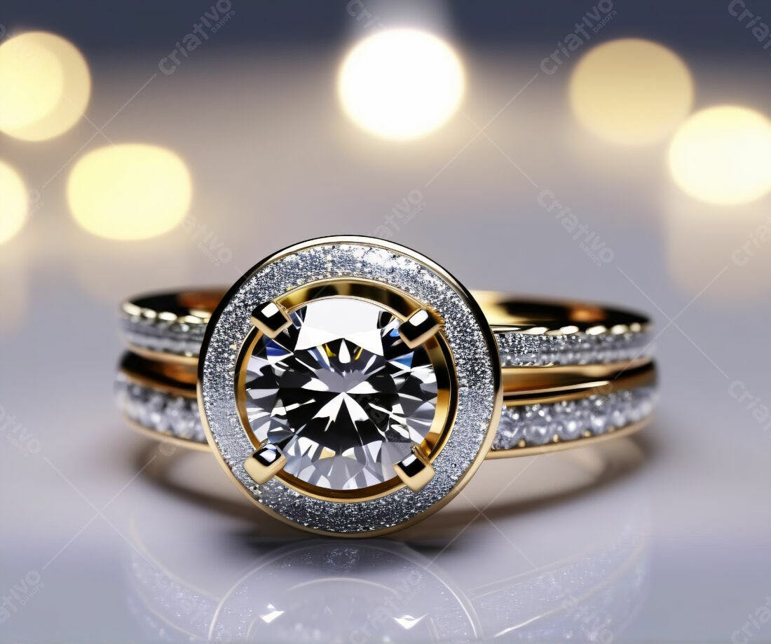 Aliança de Diamante com Halo Dourado