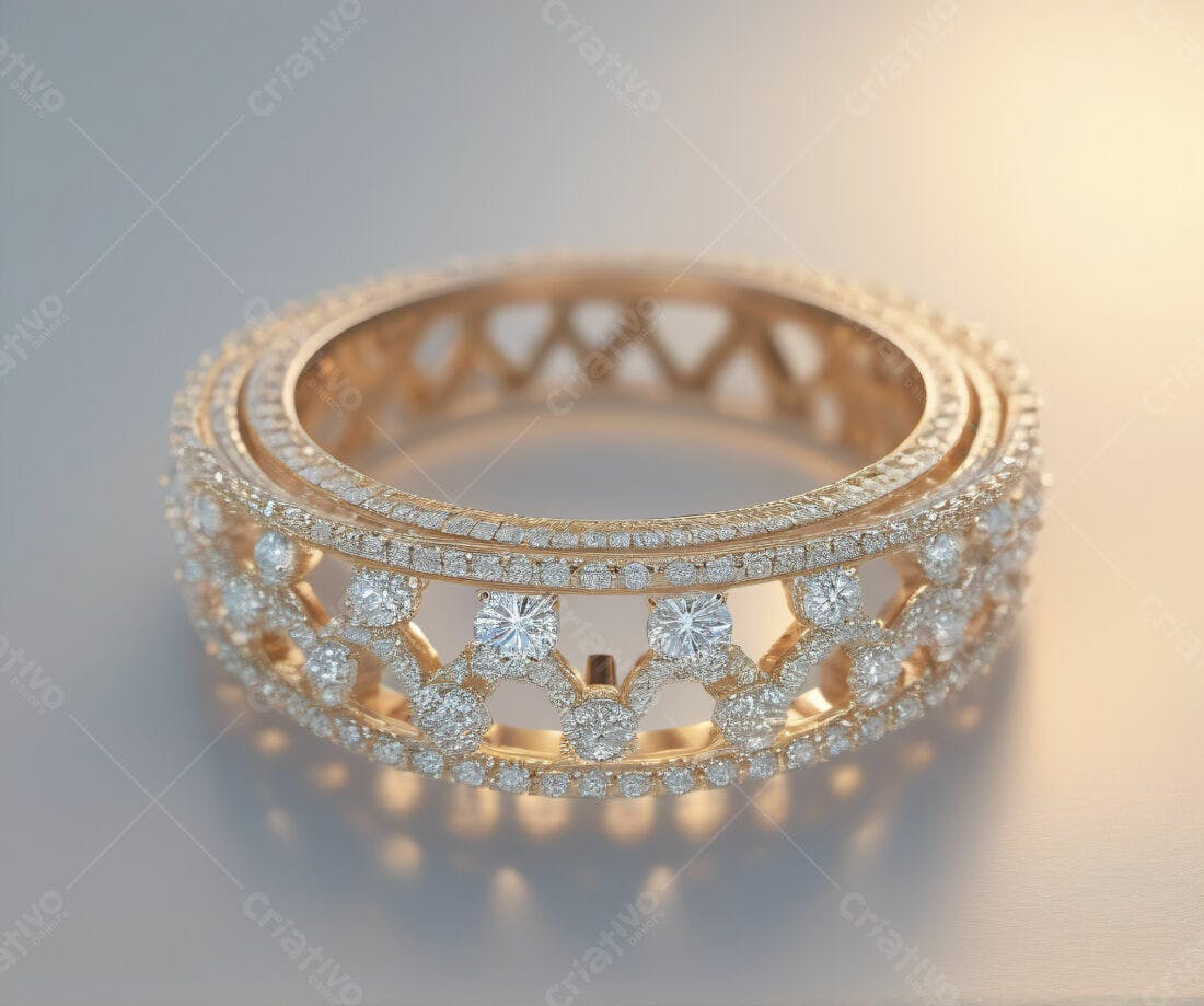 Anel de ouro com diamantes cravejado