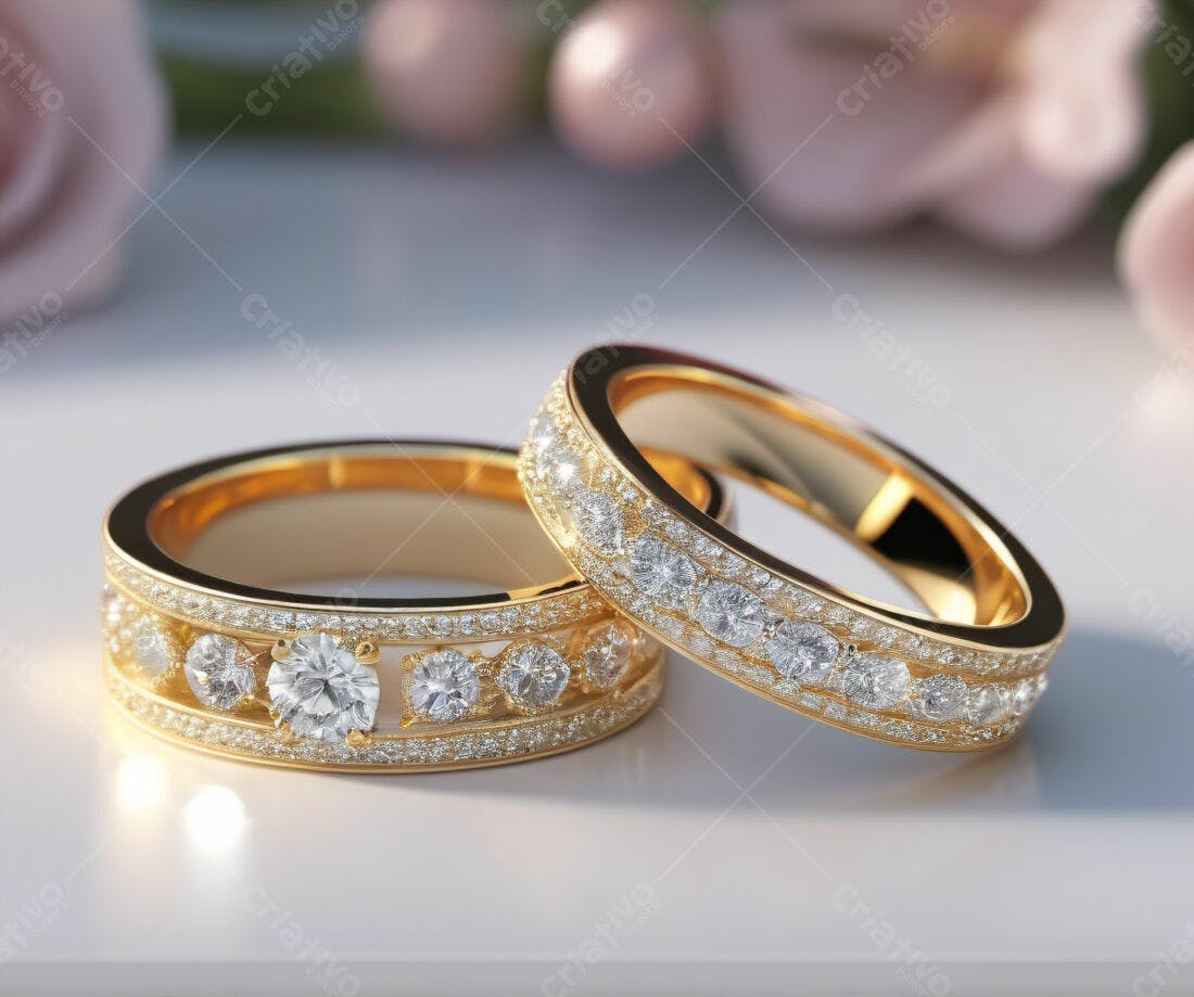 Alianças de ouro com diamantes