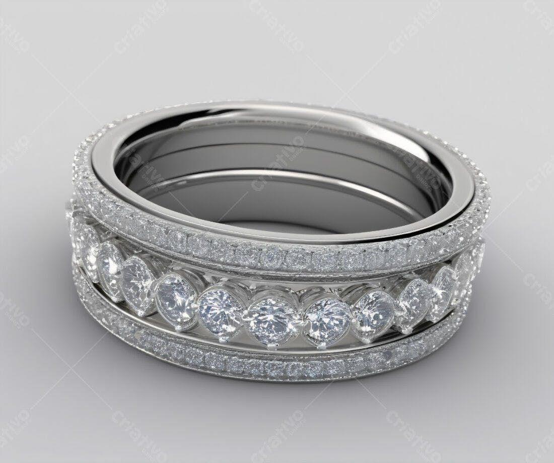 Aliança de Diamantes Tripla Prata