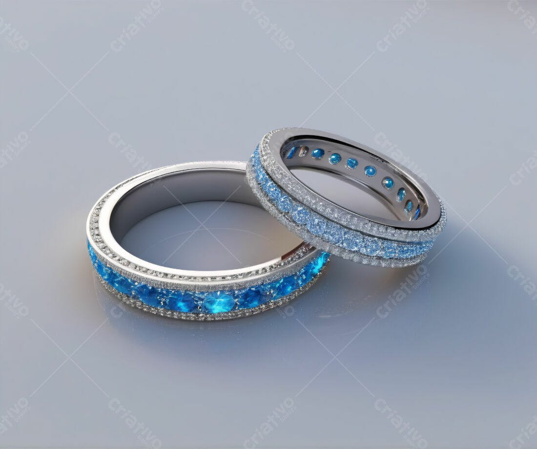 Alianças de casamento com zircônias azuis e brancas
