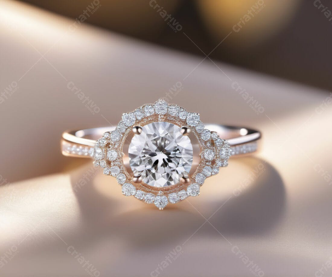 Anel de Diamante com Halo em Ouro Rosa