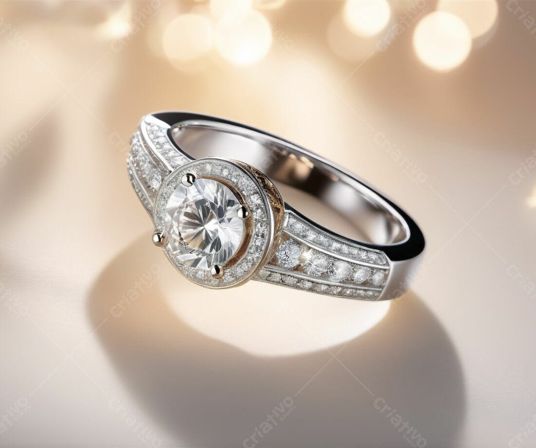 Anel de Diamante Solitário com Detalhes em Ouro