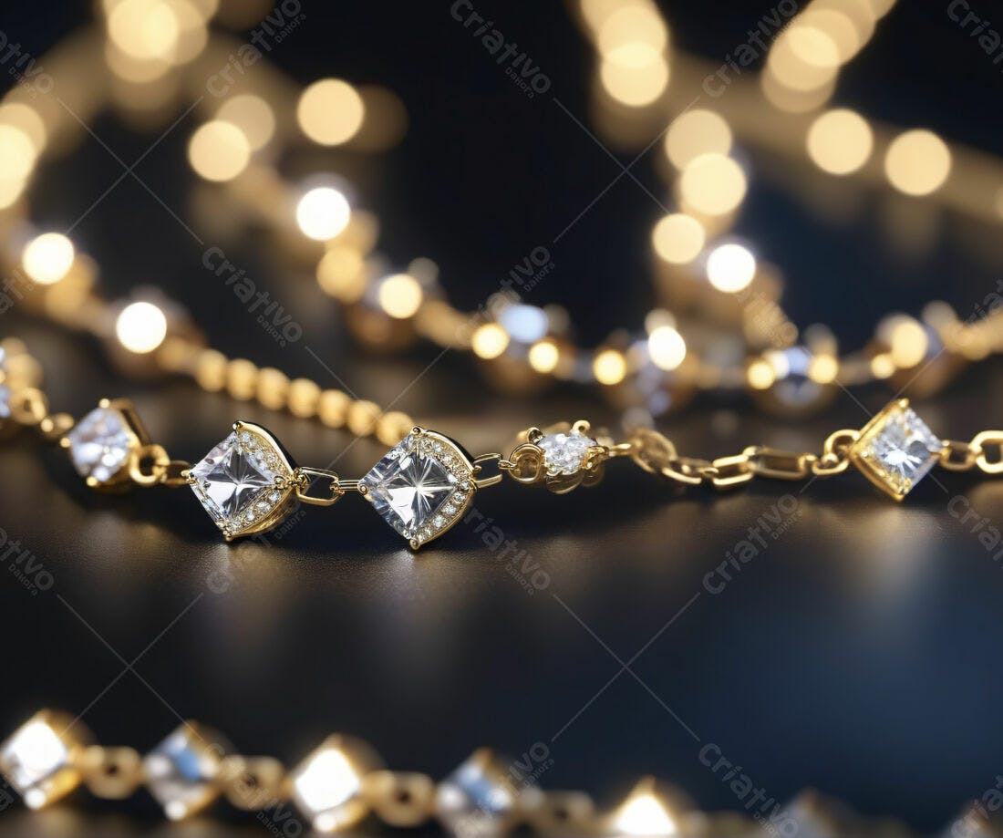 Pulseira de ouro com diamantes quadrados
