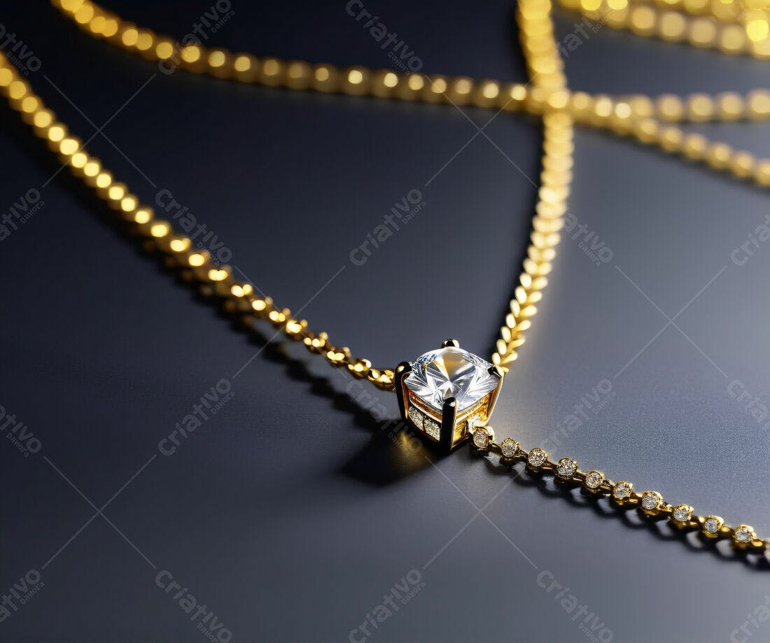 Colar com Diamante e Corrente Dourada