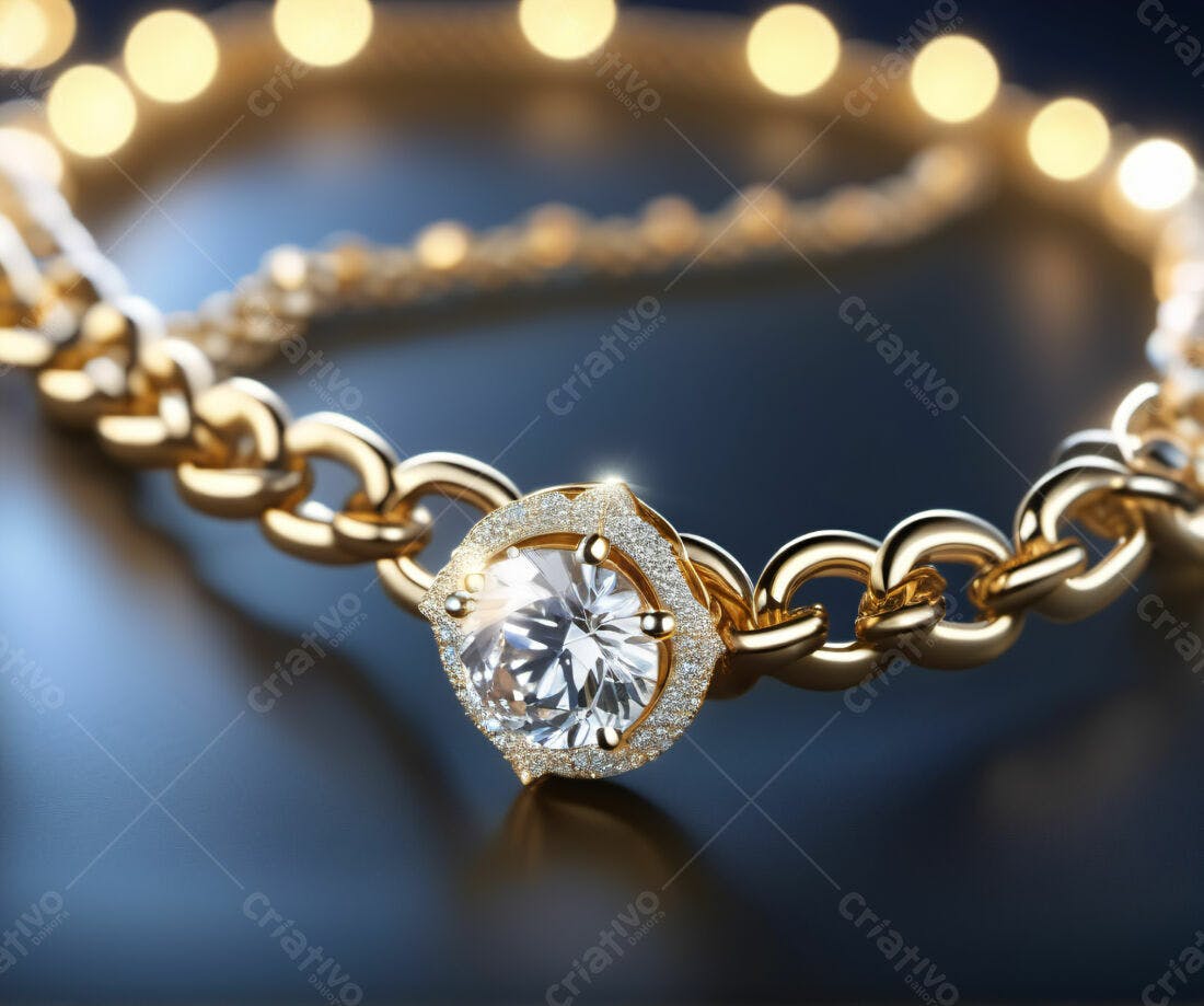 Pulseira de ouro com diamante brilhante