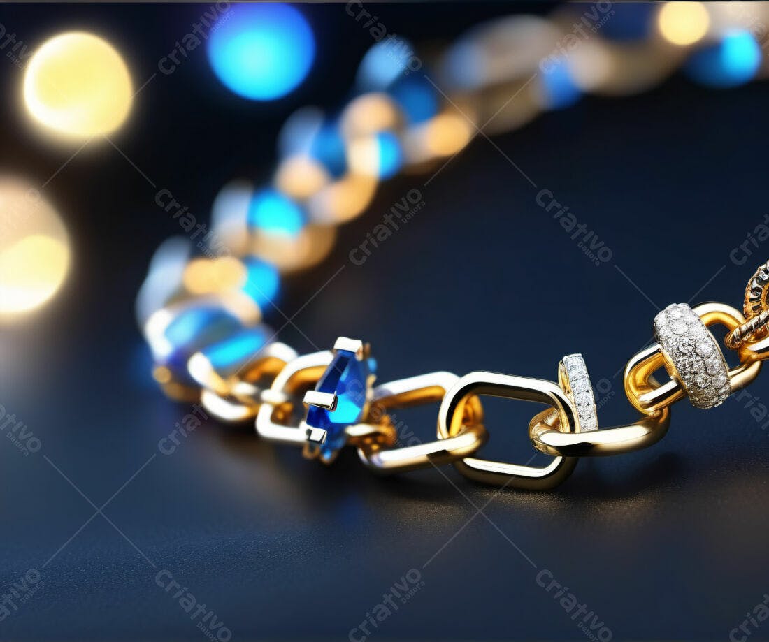 Pulseira de ouro com safiras azuis e diamantes