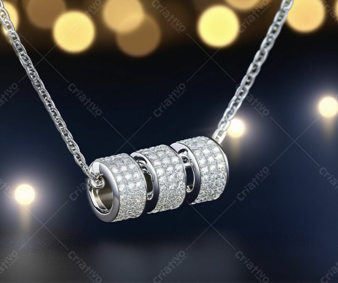Colar com Pingente de Três Cilindros Cravejados de Diamantes
